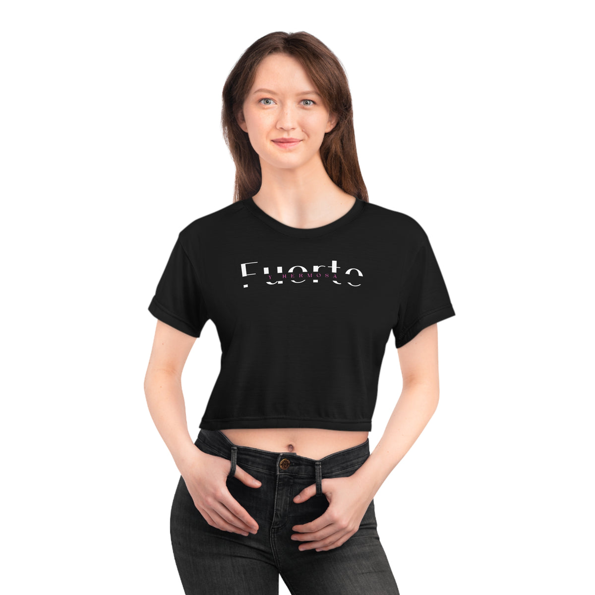 Women's Workout Crop Top - "Fuerte & Hermosa" | Empowering Hispanic & Latina Gym Apparel