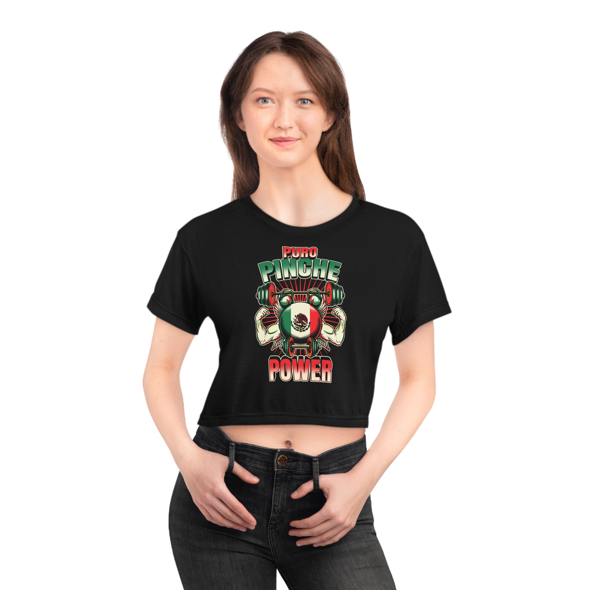 Women's Workout Crop Top - "Puro Pinche Power" | Bold Mexican & Latina Gym Apparel